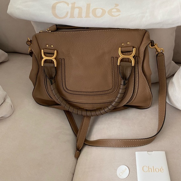Chloé Medium Marcie Leather Satchel (Desert Taupe) - Picture 10 of 11